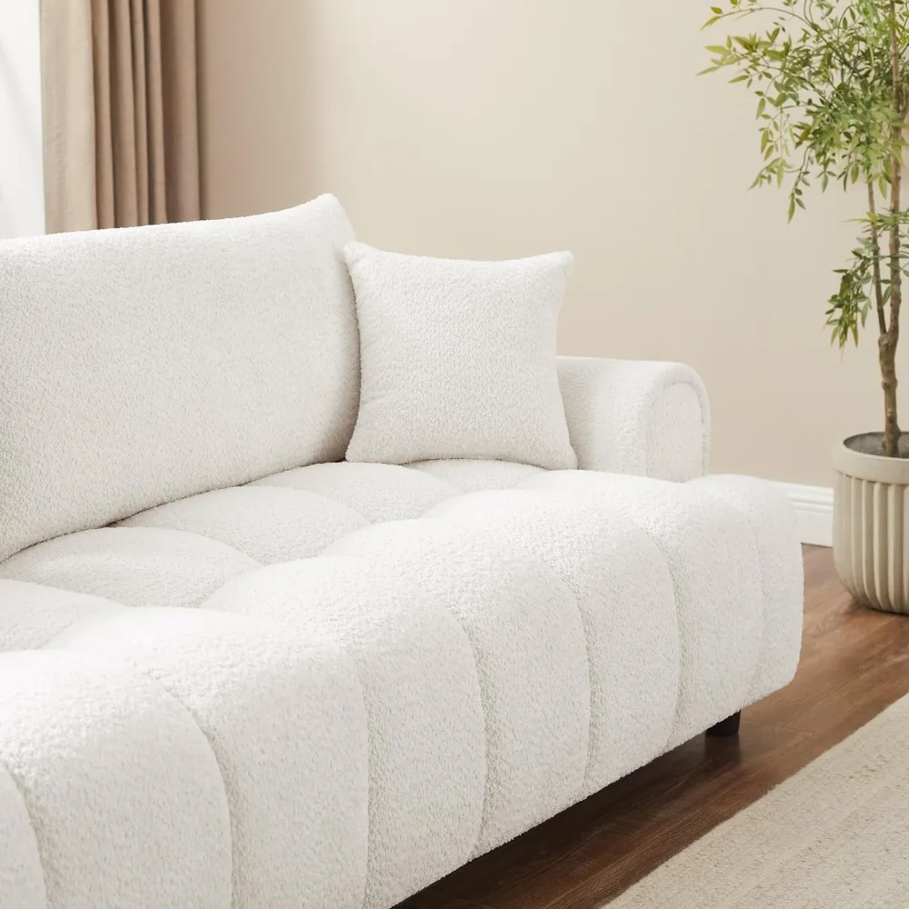 91" Comfy Tufted Upholstered Cloud Couches, Modern 3 Seater Sofa with Pillows, Oversized Deep Seat Sherpa Couch