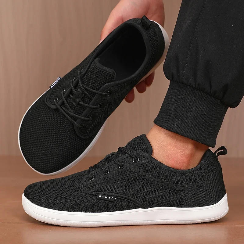 Herren-Schuhe mit breiter Zehenpartie, atmungsaktives gestricktes Mesh, bequeme Barfußschuhe, lässig, vielseitig, weiche Sohle, breite, letzte Schuhe, Wanderschuhe