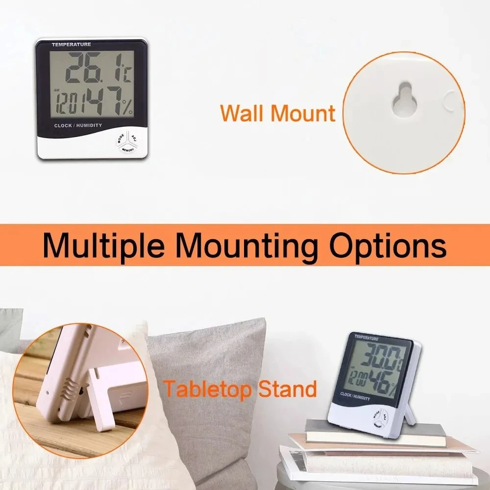 HACHANLUN LCD Electronic Digital Temperature Humidity Meter Hygrometer Home Thermometer Indoor Outdoor Weather Station Clock