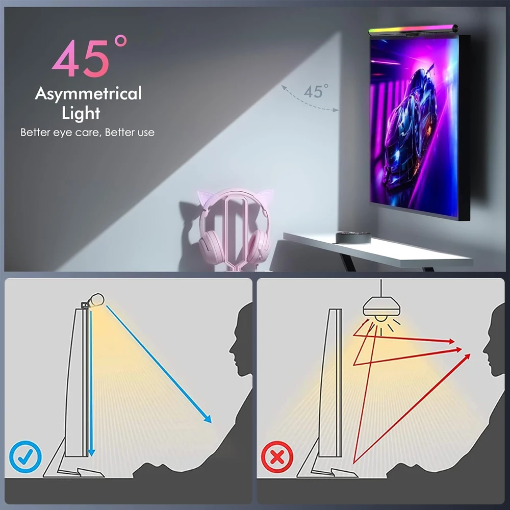 Wiscolor TUYA Computer Monitor Light Bar Remote Control Multiple Screen Lamp USB , E-Reading LED Hanging Light for Office/Home