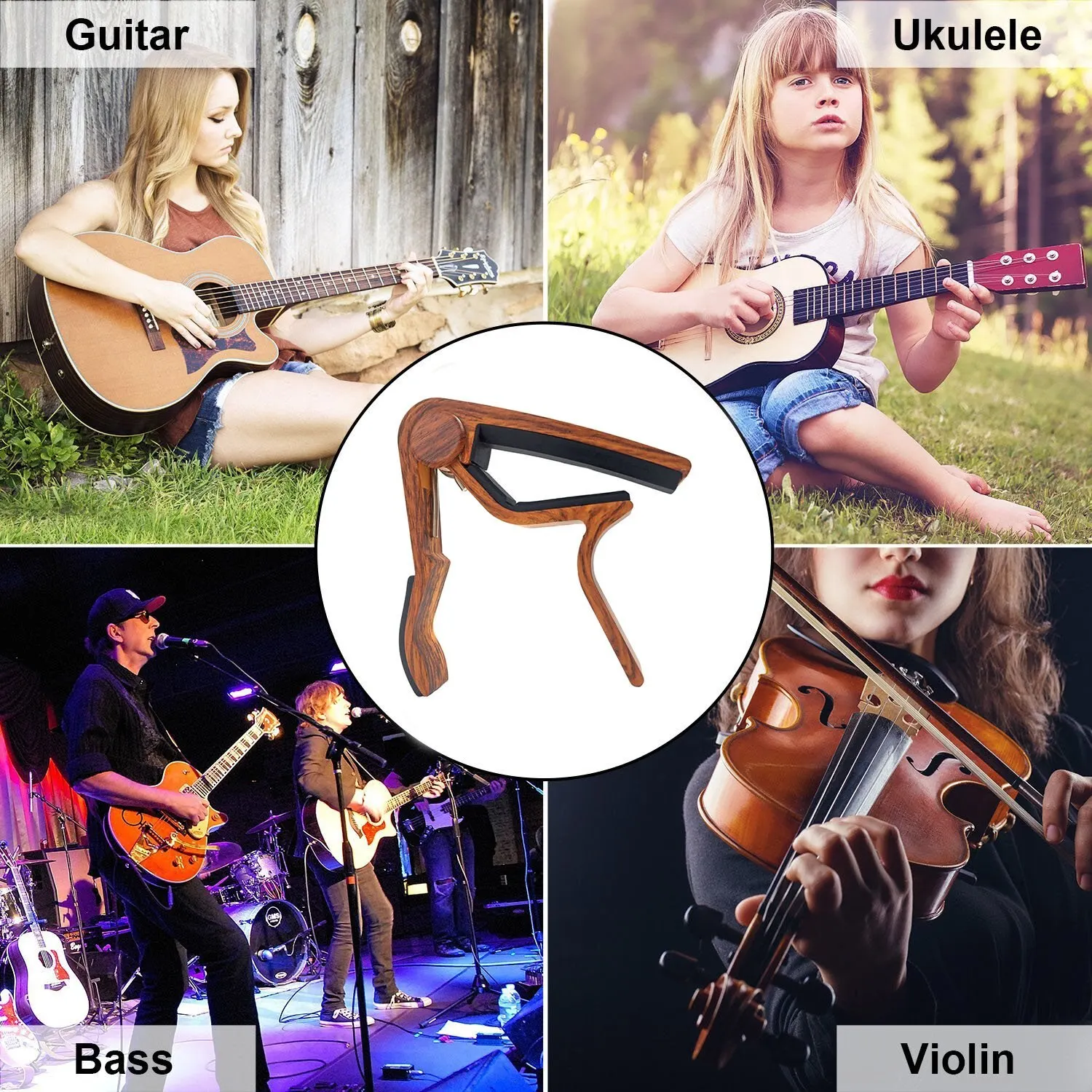 Capo per chitarra Miwayer per chitarre acustiche ed elettriche colore palissandro con 5 plettri