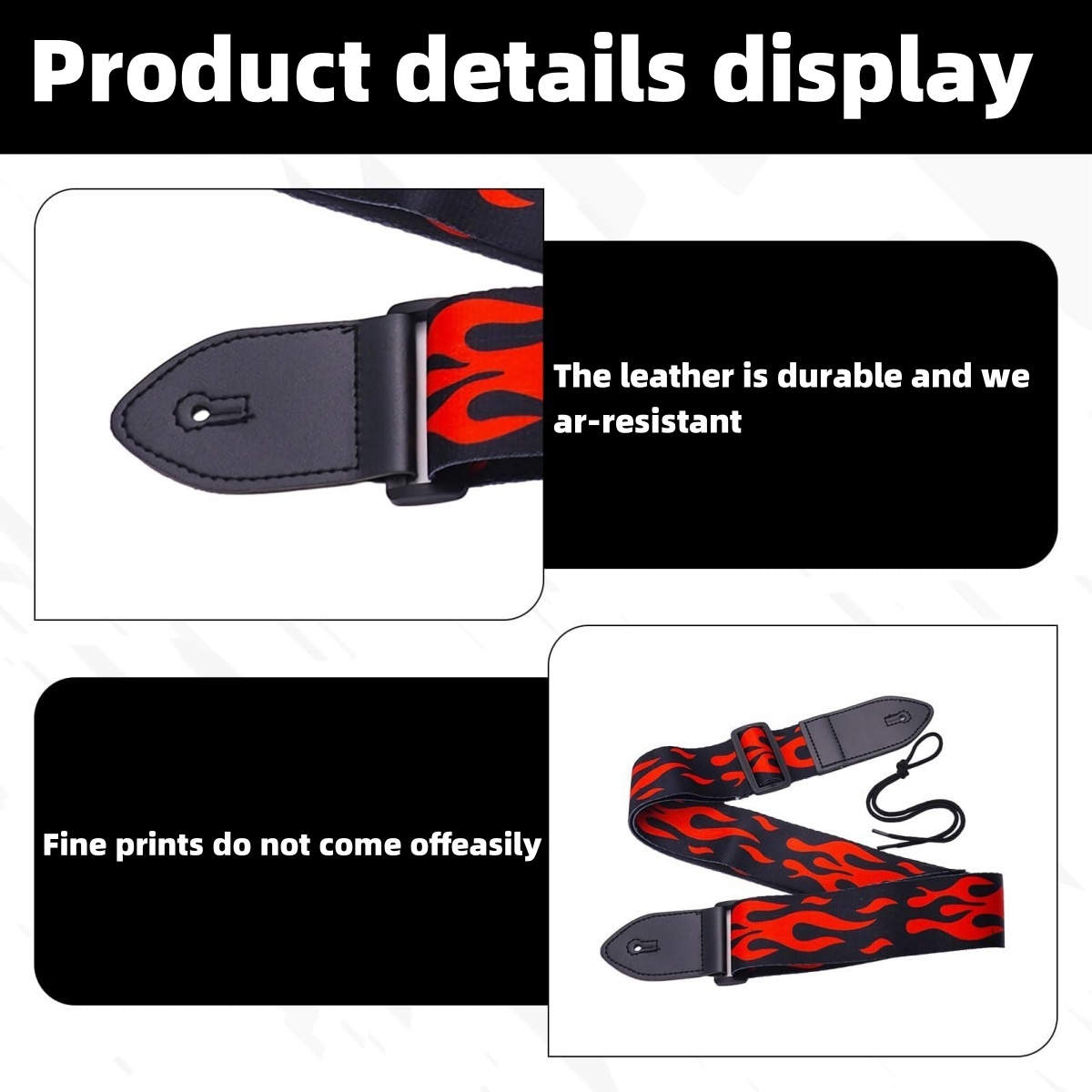 Miwayer Gitarrengurt, Lederenden, verstellbare E-Gitarrengurte/mit Muster, für E-Bass und Akustikgitarren