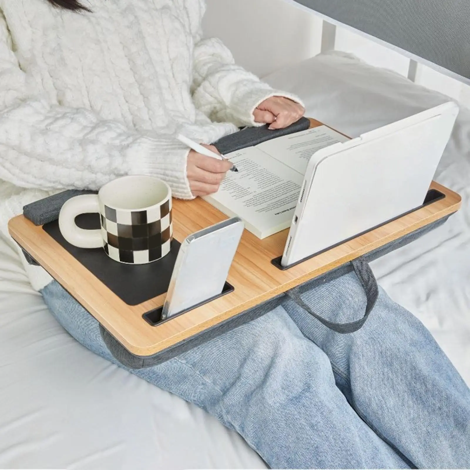 Laptop Lap Desk with Cushion with Handle Tablet Support Phone Holder for Travel Bed Sofa Couch Home Office Workstation Reading