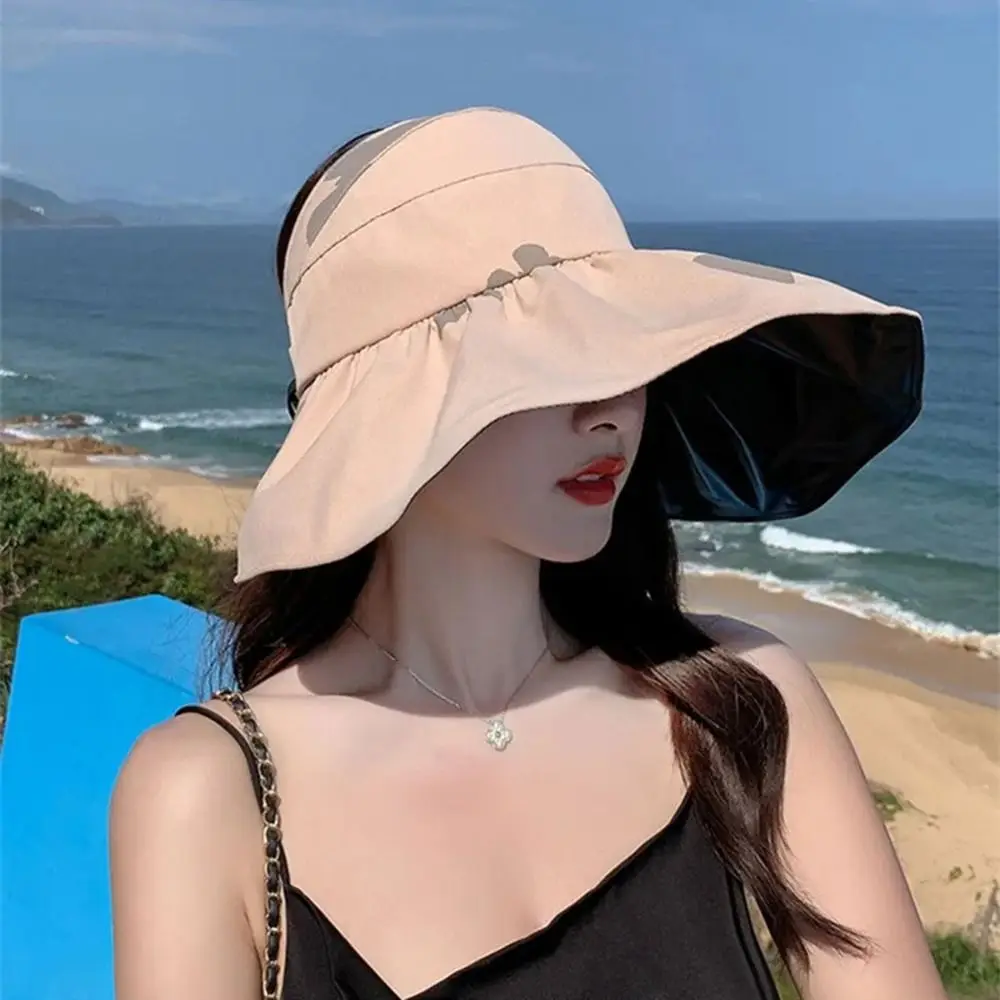 UV Protection Large Visor Sun Hat Foldable Empty Top Summer Sun Cap Adjustable Korean Style Sunscreen Bucket Hat Beach