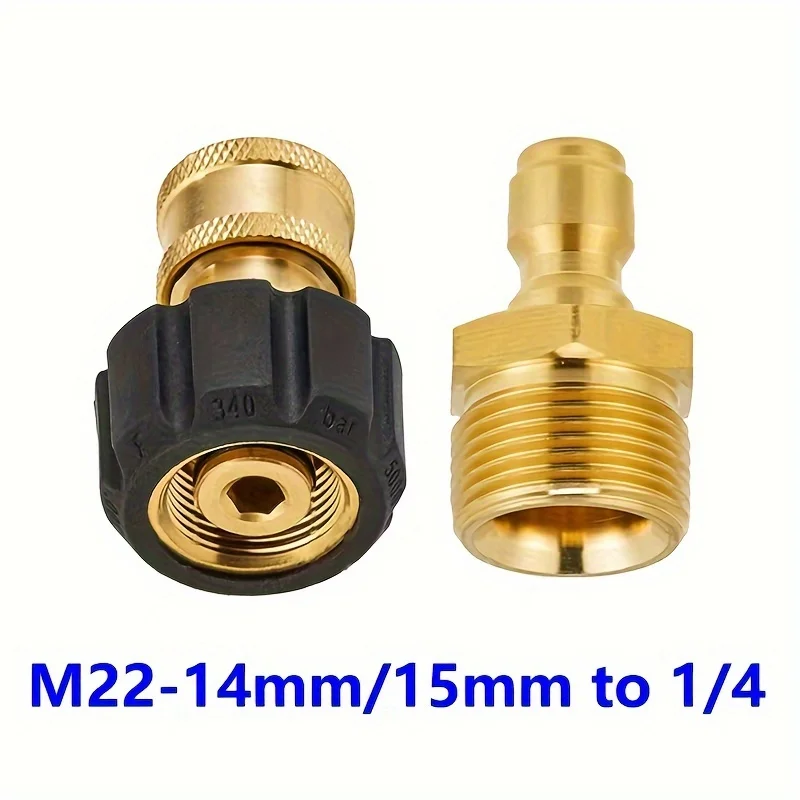 Kit adaptador de alta presión, conexión rápida M22 de 14 mm/15 mm a 1/4", 5000 PSI para accesorios de manguera y pistola