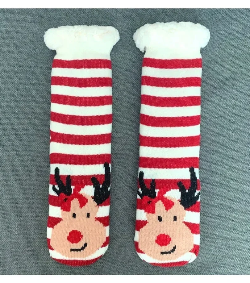 Giáng Sinh Trơn Tất Giữ Ấm Mùa Đông Sang Trọng Không Trơn Trượt Ngủ Nữ Sàn Ngắn Sock Mờ Lông Tơ Mềm Mại Nữ Hoạt Hình sock