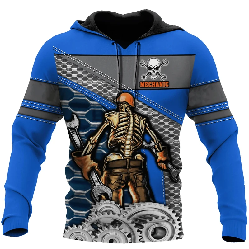 Sudaderas con capucha para hombre, camiseta Vintage, ropa para hombre, Tops con estampado 3d de mecánico, sudaderas con capucha informales de moda para calle, jerséis de gran tamaño