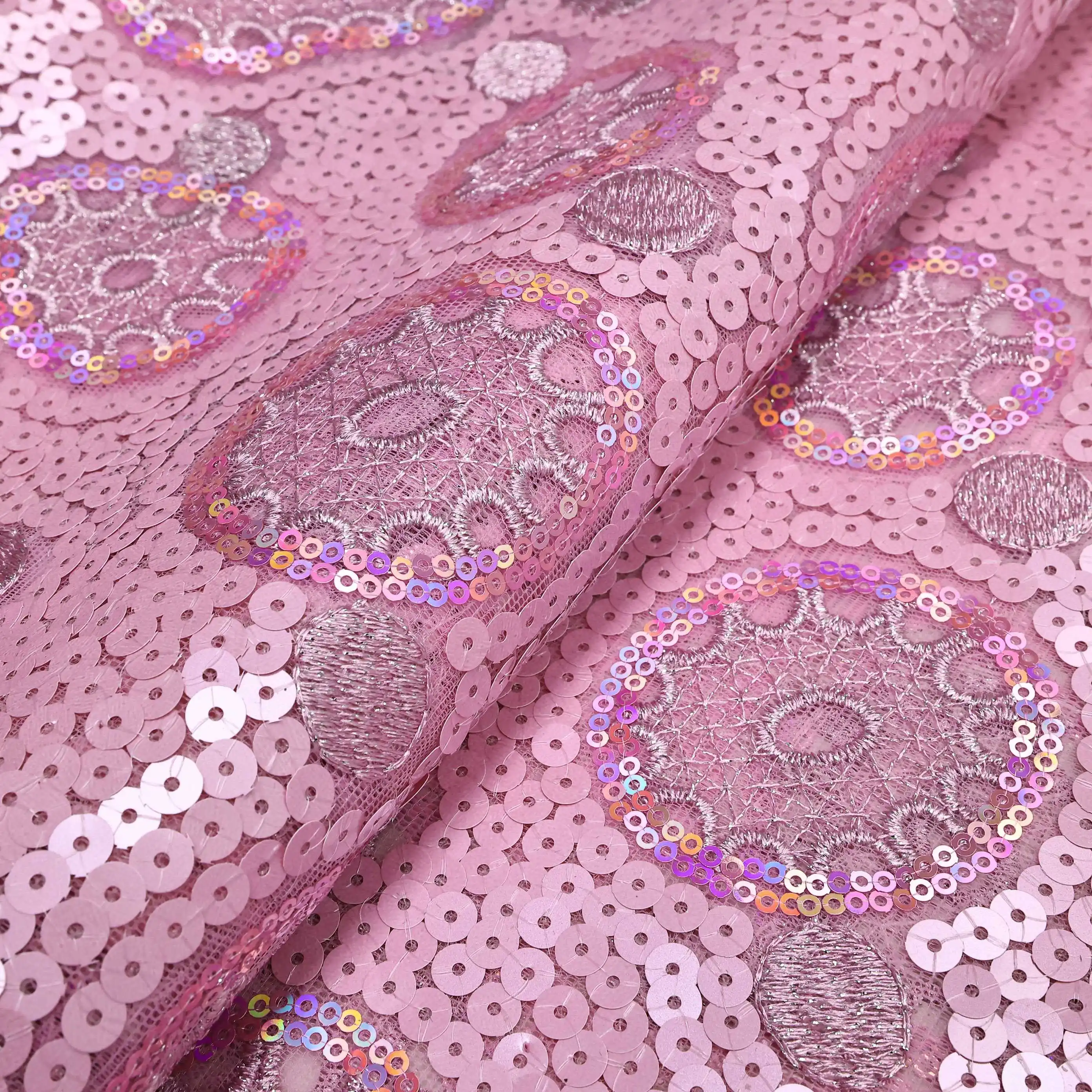 Pgc rosa Guipure Cord Spitzens toff hochwertige Original Pailletten Tüll Stickerei Mesh Spitzen material für Brasilien Luxus Party kleid