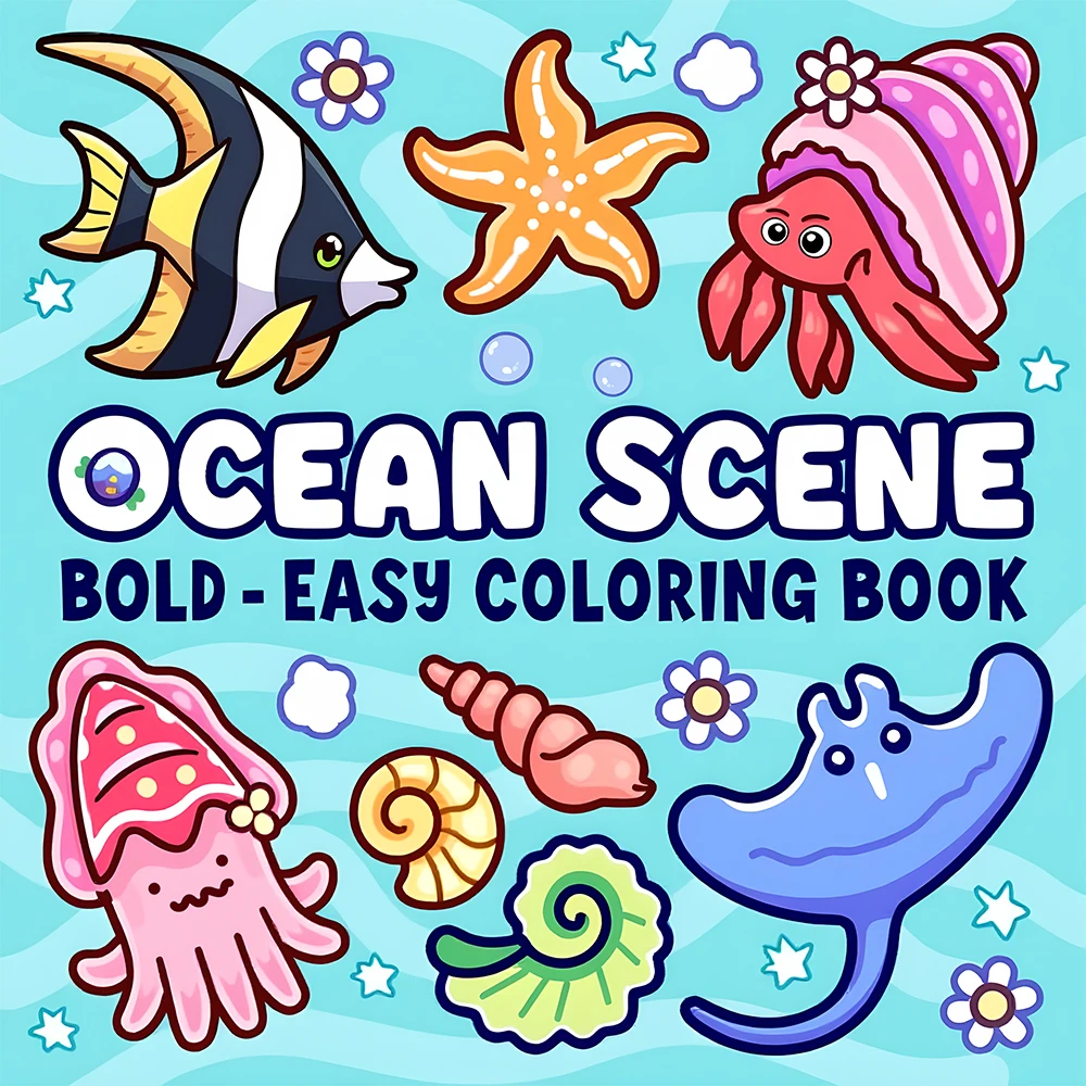SCENE OCEAN Libro da colorare con motivi Bold-easy per adulti Simpatico libro da disegno Regalo perfetto per feste e compleanni