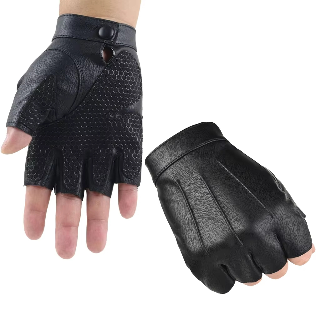 Männer Frauen PU Leder Handschuhe Liebhaber Fingerlose Fäustlinge Schwarz Halb Finger Outdoor Taktische Herren Leder Fahren Handschuhe