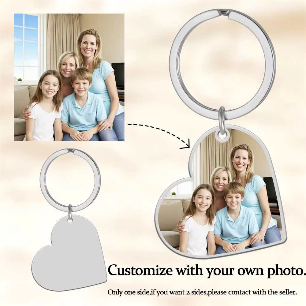 Chaveiro com foto personalizada, chaveiro feminino de aço inoxidável, retângulo, formato de coração, imagem personalizada, joia, presente de natal