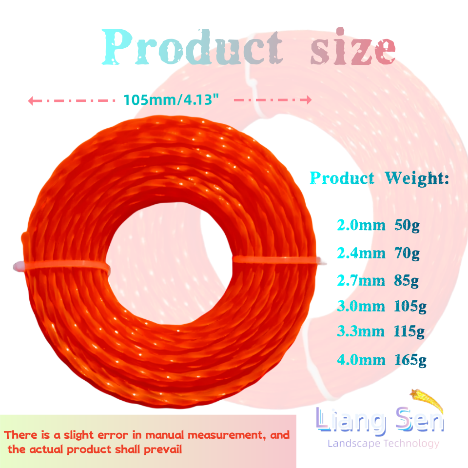 15m * 2,0mm/2,4mm/2,7mm/3mm/3,3mm/cortadora de césped de nailon, cortadora de cepillo, hilo de corte, accesorio para cortacésped
