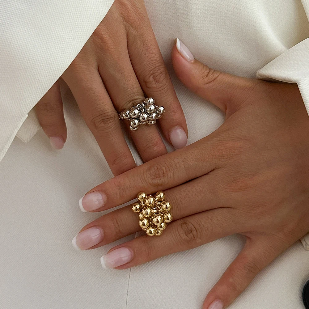 AETEEY, anillo de bola pequeña CCB Simple a la moda para mujeres y hombres, anillo abierto de Metal Punk Hip Hop para dedo, regalo de joyería femenina 2025