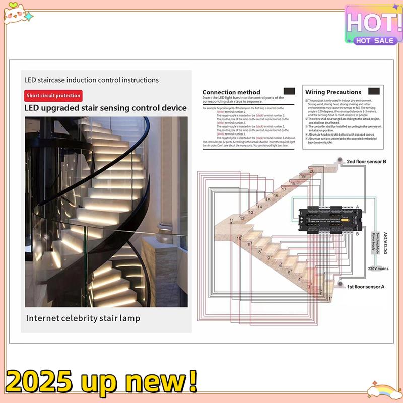 Controlador de sensor de movimento led para escada, qualidade superior, 32 canais de escurecimento, iluminação noturna interna, 12v/24v, fita led, escada con
