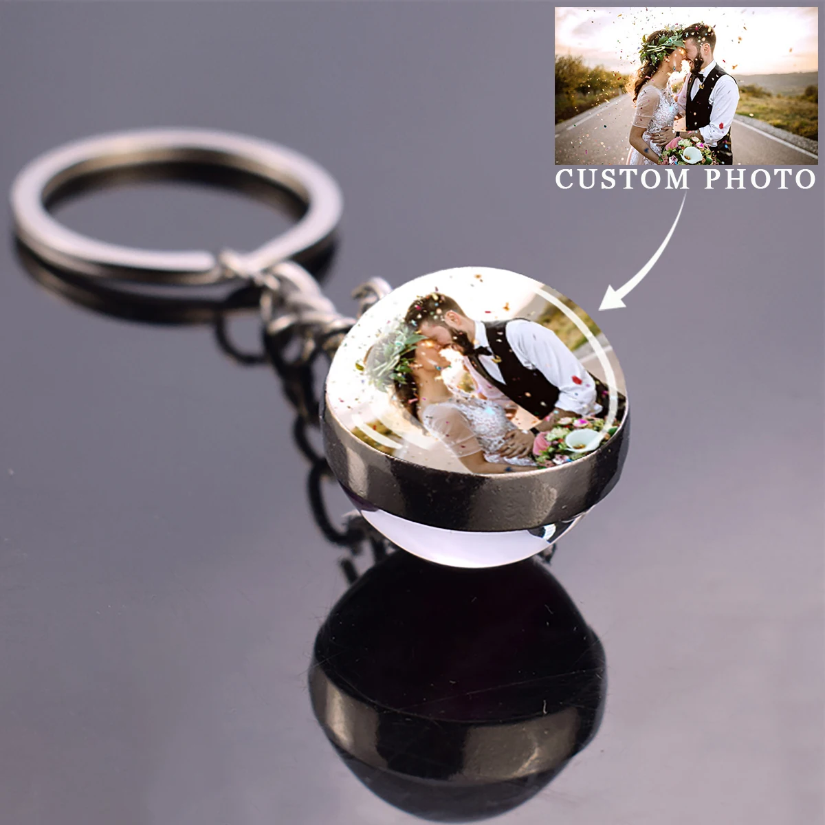 Aangepaste sleutelhangers gepersonaliseerde aangepaste foto foto glazen bol dubbelzijdige hanger sleutelhanger lichtgevende sleutelhanger sieraden cadeau