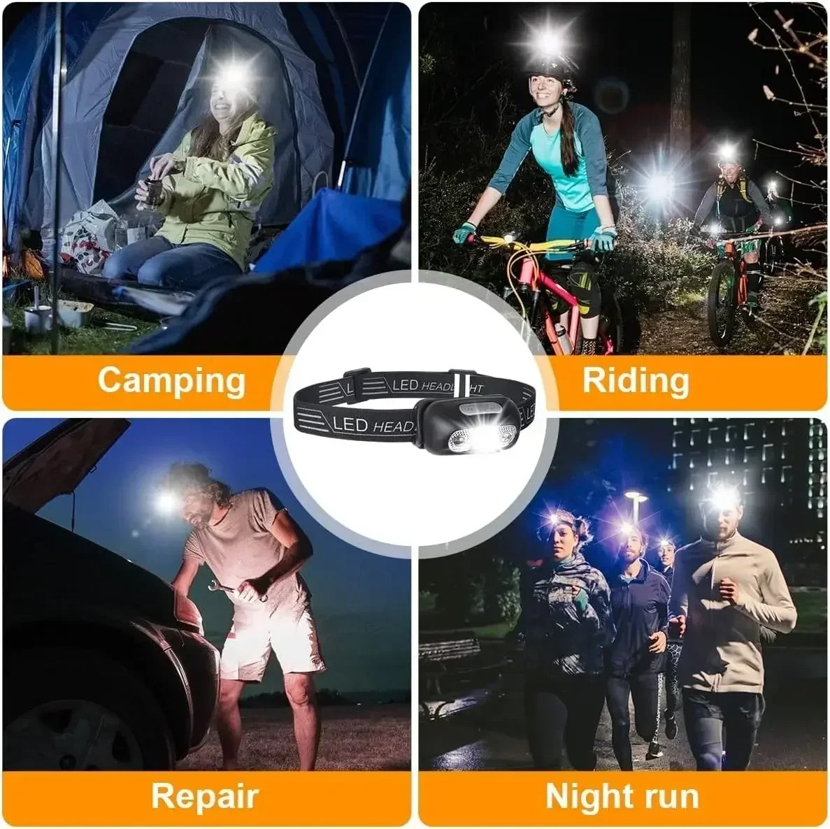 Strong Light Headlamp Portable LED Sensor Headlamp USB-C Rechargeable Head Flashlight Outdoor Camping Fishing Emergency Lantern