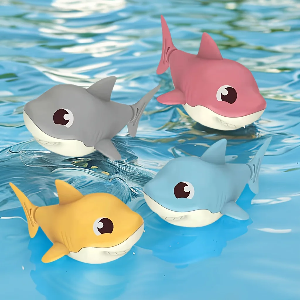 1 ชิ้นฤดูร้อนใหม่การ์ตูนฉลามเด็กน้ําเล่นของเล่น wind up chain, ของเล่นชายหาดกลางแจ้ง, ของเล่นอาบน้ํา, ของเล่นอาบน้ํา