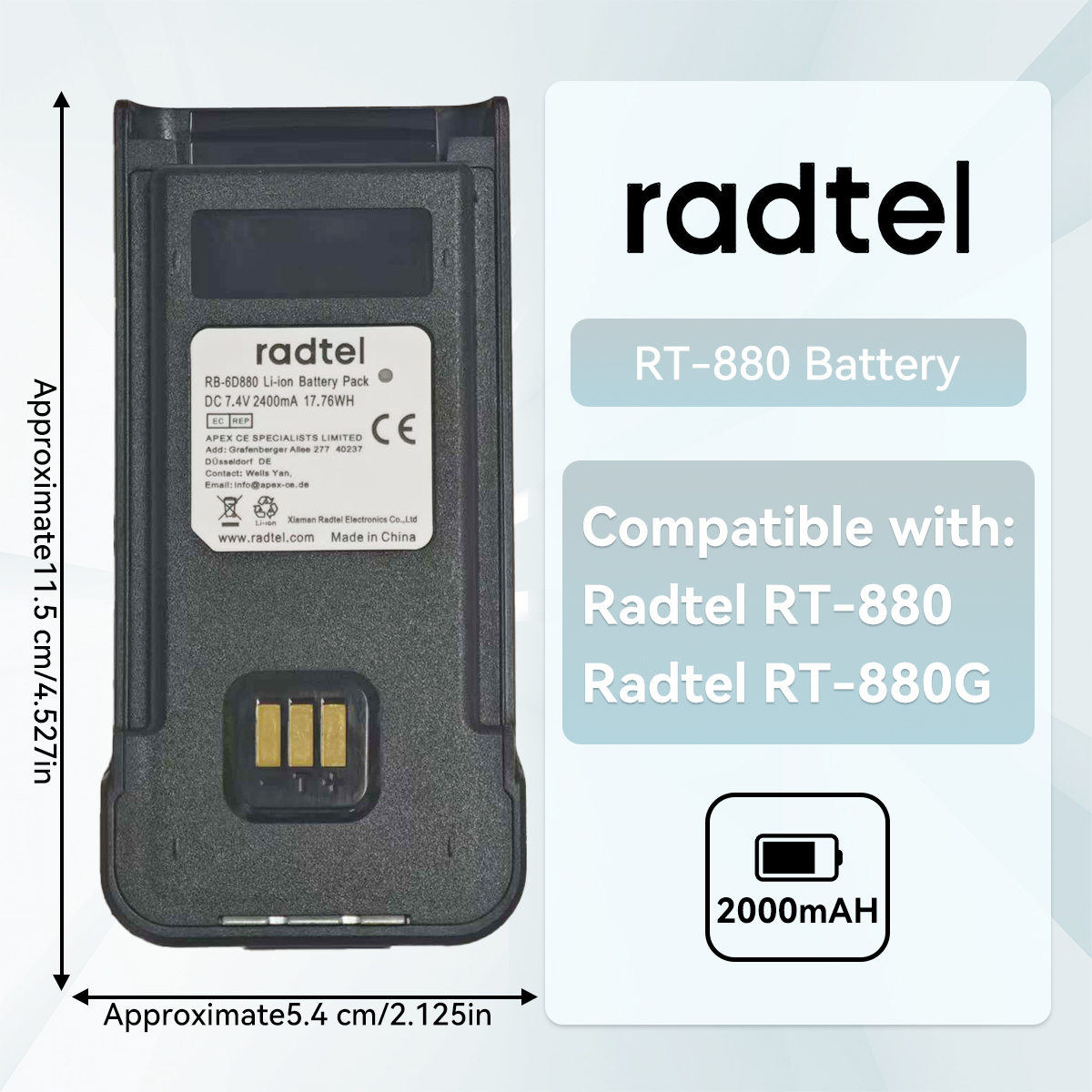 Walkie Talkie Li-Ionen-Akku 2400 mAh für Radtel RT-880 RT-880G IRadio UV-98 plus Zweiweg-Amateurfunk