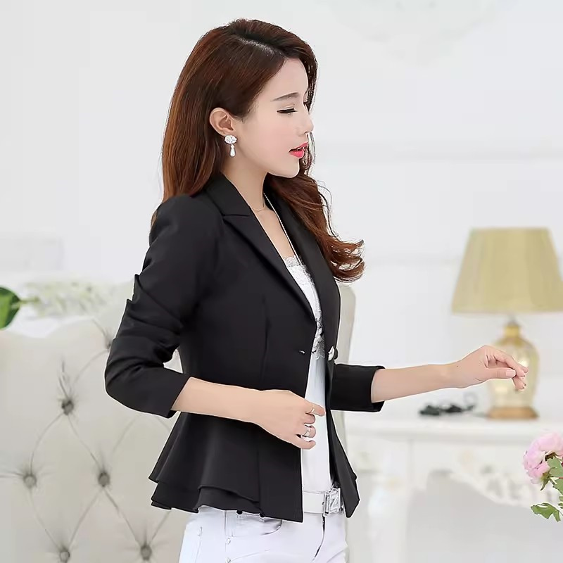  Spring Outfit New Long Sleeved Suit Jacket Women's Jacket Korean Slim Fit Ruffled Edge Blazer Women's Short Solid Colored Suit