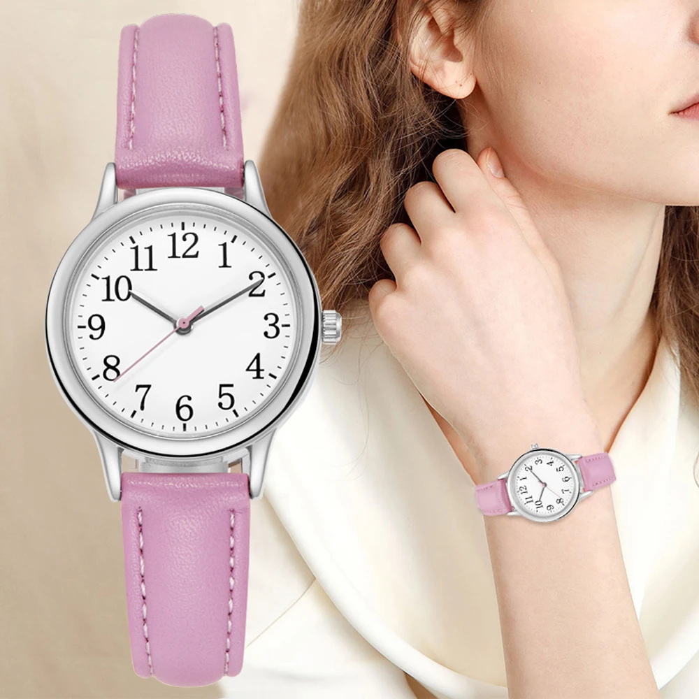 Nhật Bản Chuyển Động Quartz Nữ Dễ Dàng Đọc Chữ Số Ả Rập Đơn Giản Mặt Số Dây Da PU Nữ Kẹo Màu