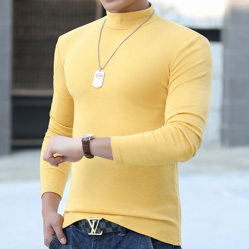 Camisa térmica de gola alta extragrande masculina, mangas compridas, camadas elegantes, moda pura, outono, inverno
