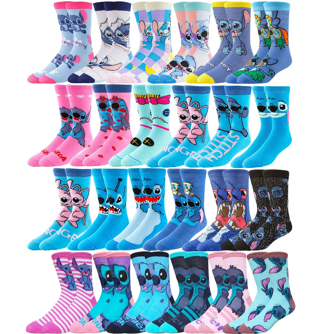 5/6 par Miniso Disney Lilo i Stitch Hip Hop Street Style Anime Skarpetki Męskie Damskie Nowatorskie Śmieszne Codzienne Skarpetki Załogowe Śliczne