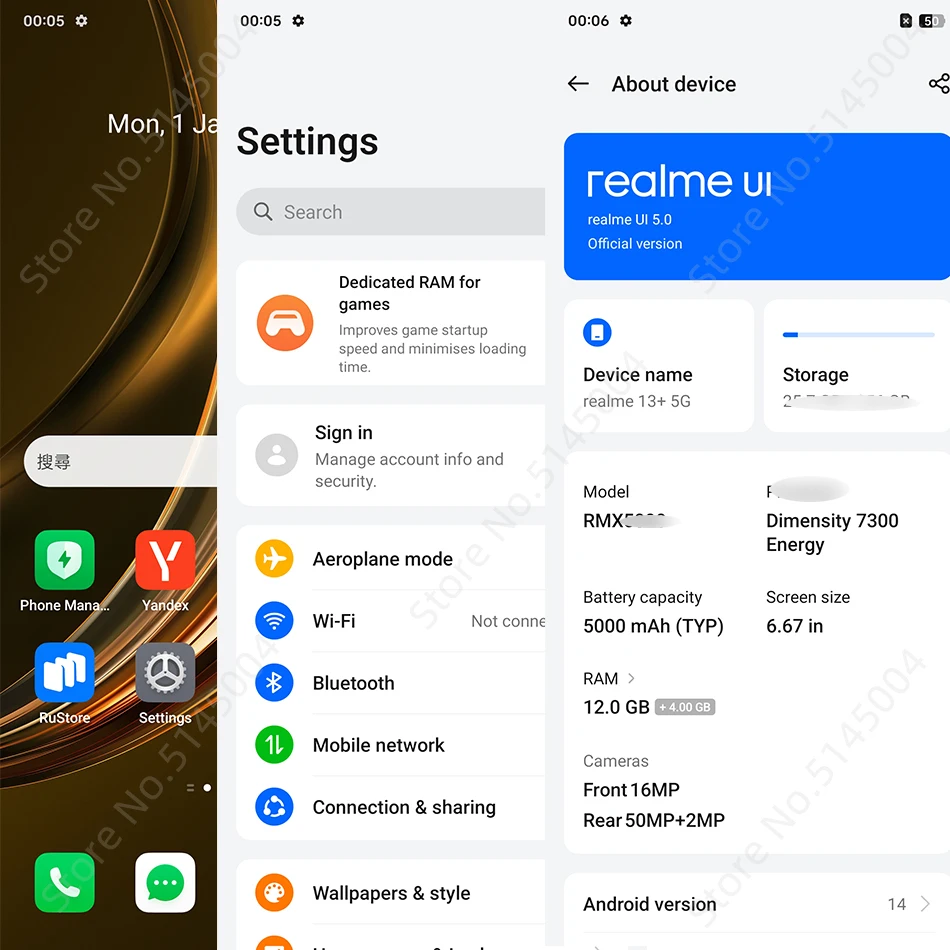 Global Version realme 13 Plus 5G NFC ขนาด 7300 สมาร์ทโฟน 6.67 "120Hz หน้าจอ 50MP กล้อง 80W SUPERVOOC 5000mAh แบตเตอรี่