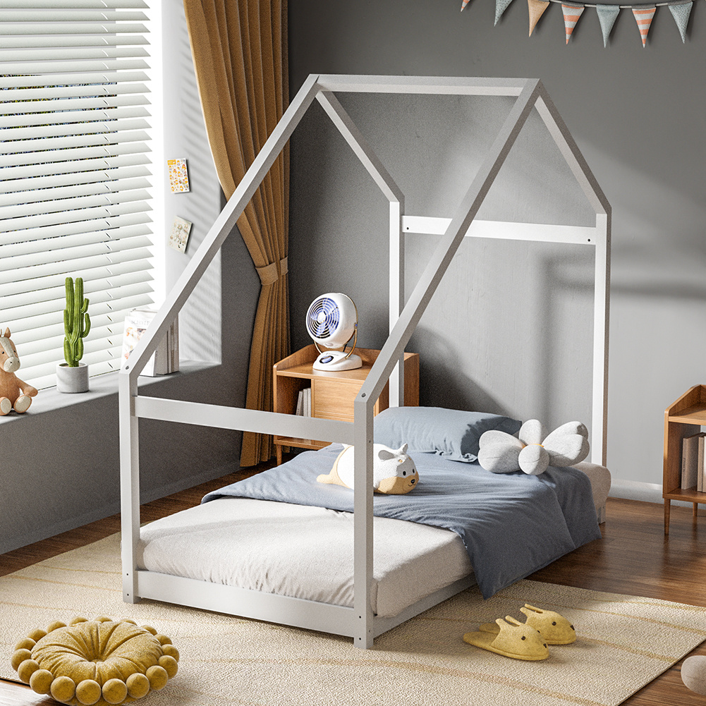 White Pine Wood House Frame Toddler Floor Bed