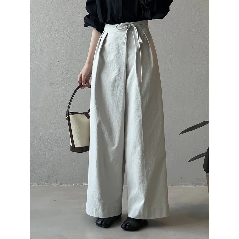 Calças de Perna Larga com Design Assimétrico para Mulheres, Calças Casuais Retas de Cintura Alta, Moda de Outono com Detalhe ...