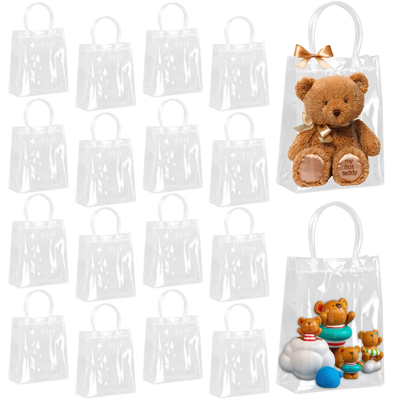10/20 pçs saco de presente transparente com alça festa de aniversário de casamento doces presente embalagem reutilizável sacola natal chá de bebê