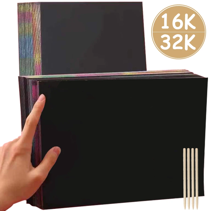 20 pezzi 16/32K carta antigraffio nera pittura creativa fai da te carta raschiante con bastoncino di bambù carta da disegno colorata kit di pittura artistica