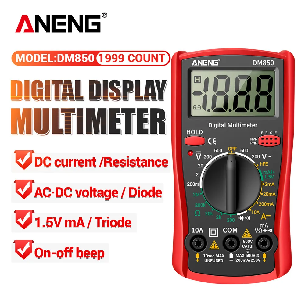 ANENG DM850 Automatisches professionelles Digitalmultimeter 1999, zählt Auto-AC/DC-Spannungsprüfer, Ohm-Strom-Amperemeter-Detektor-Werkzeug