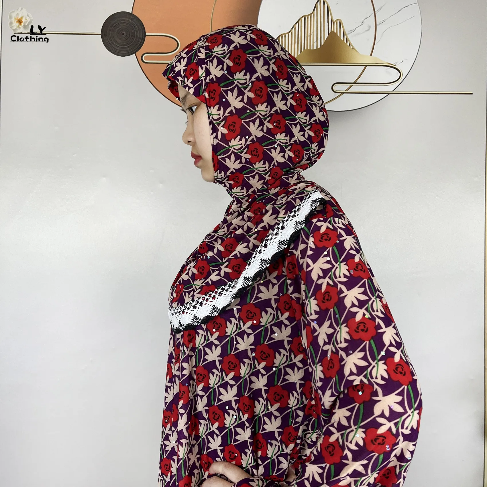 女性のためのイスラム教徒のラマダンの祈りのドレス,長袖の花のドレス,アフリカのアバヤ,女性のためのヘッドスカーフ,中東,ドバイ,トルコ,2023