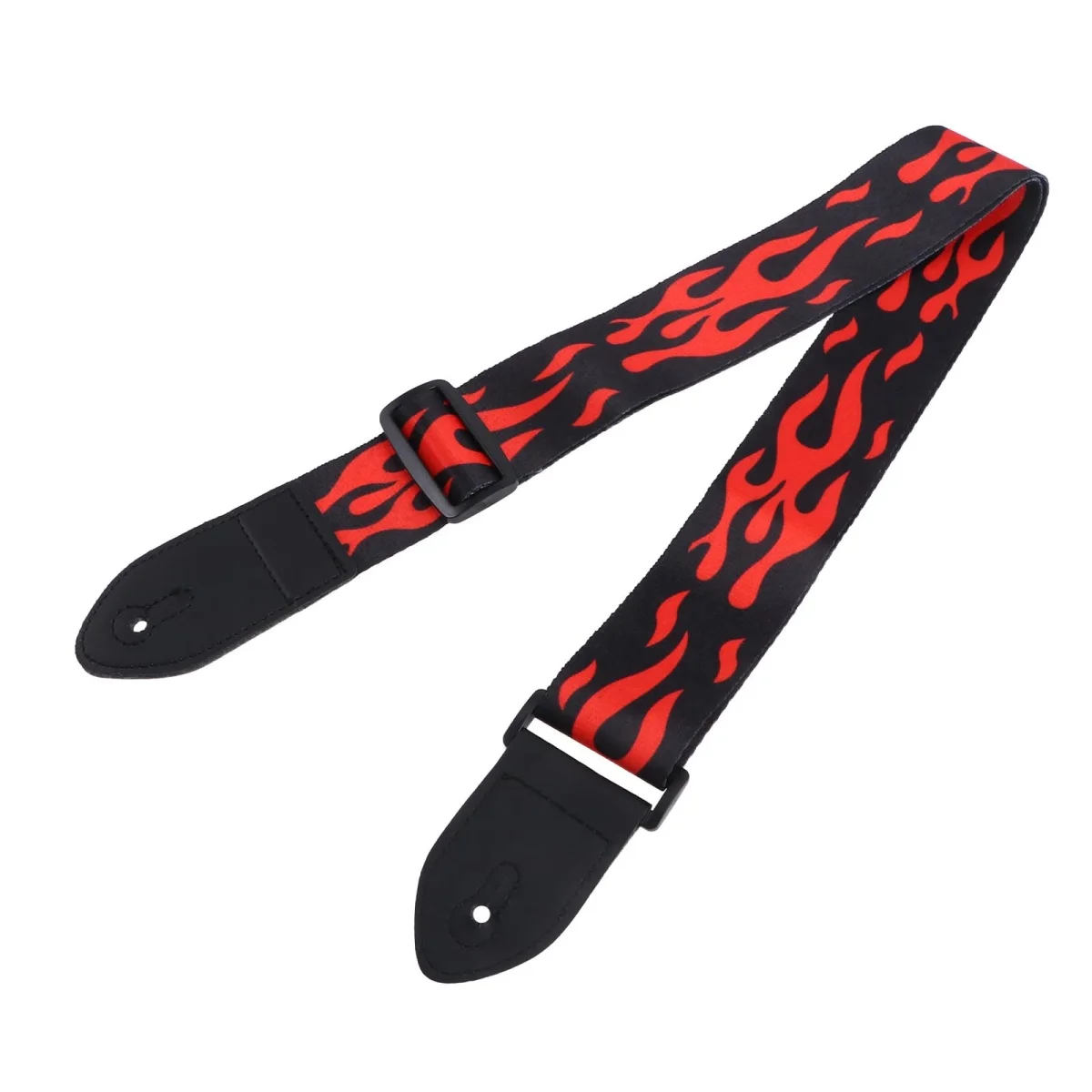 Tracolla per chitarra/Straccio per chitarra jacquard con fiamma rossa/Extremità in pelle/Lunghezza regolabile/Straccio durevole con tracolla modello/per chitarra