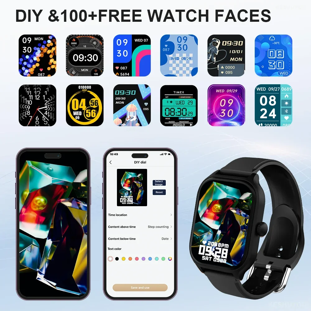 KESHUYOU H9 2025 Smartwatch, 2,01 Zoll HD-Display, Empfangen Sie Anrufe, Nachrichtenvorschau, Sportmodus, Wettervorhersage, Smartwatch
