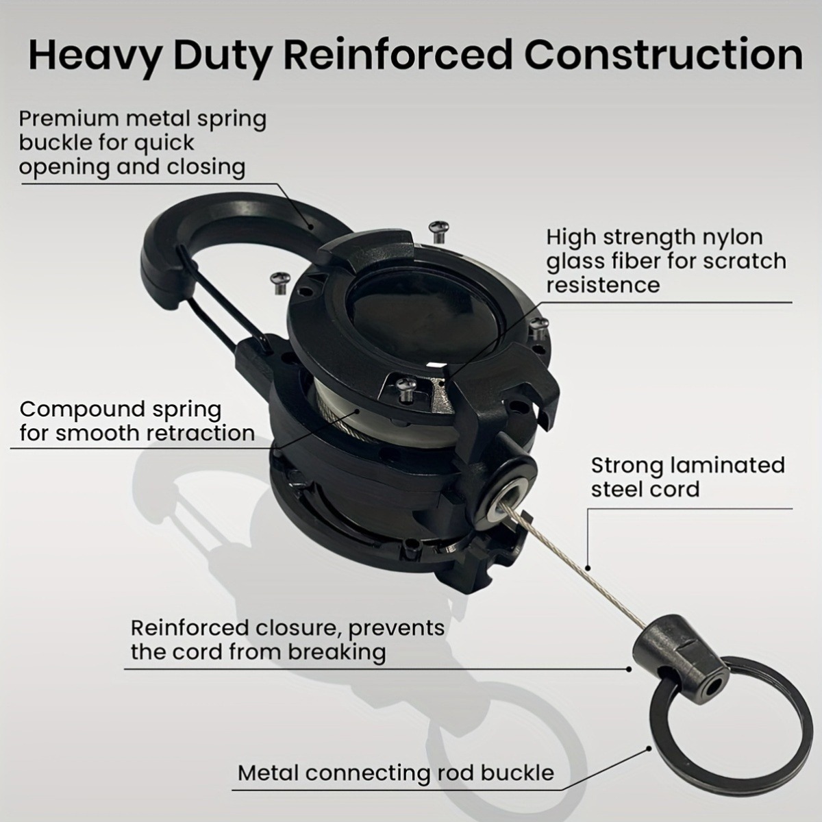 Llaveros retráctiles negros con Cable de acero ABS duradero de liberación rápida para acampar al aire libre senderismo pesca multiherramienta 1/3/5 Uds