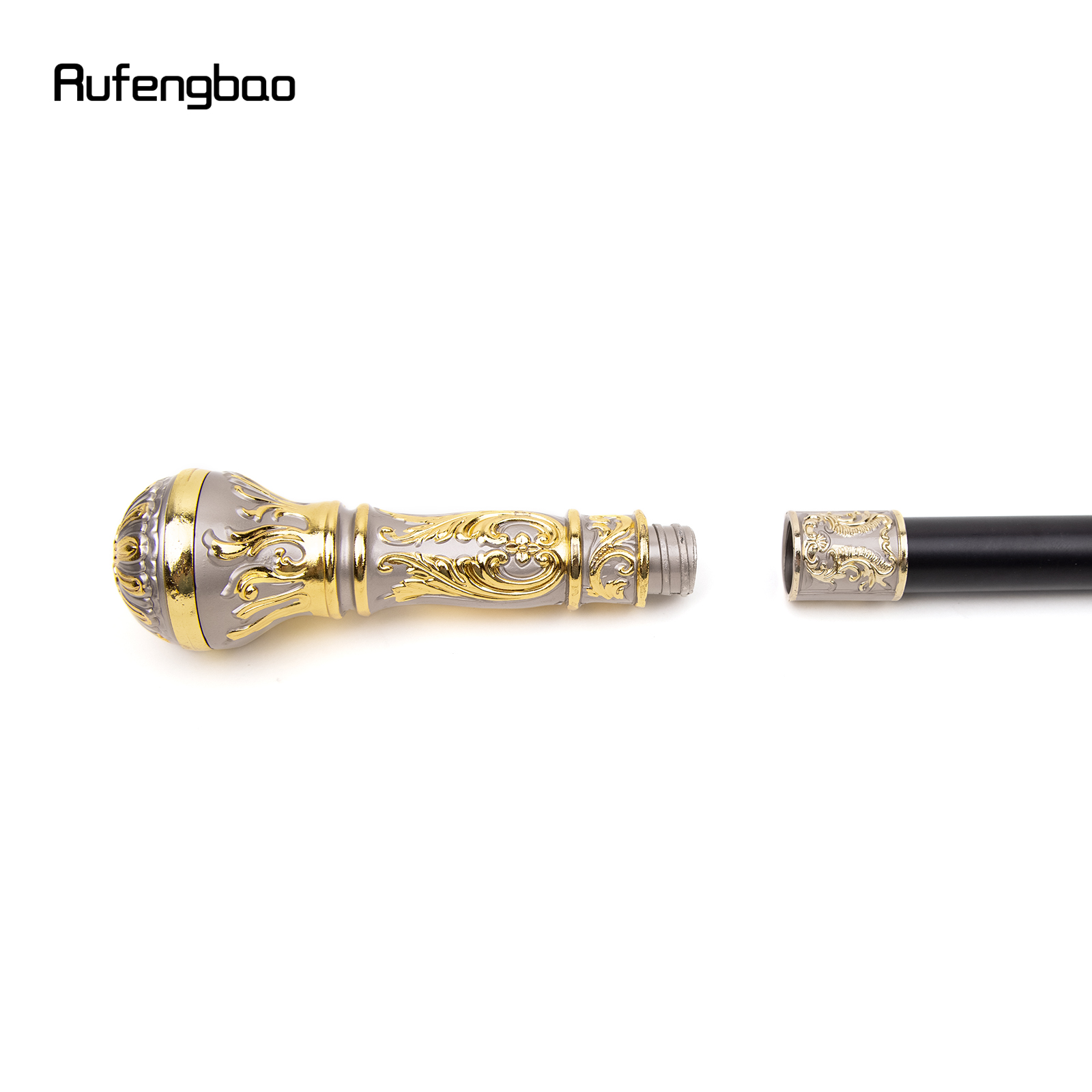 Bastón con mango redondo de lujo para fiesta, bastón decorativo elegante, perilla Crosier, 93cm, color gris dorado