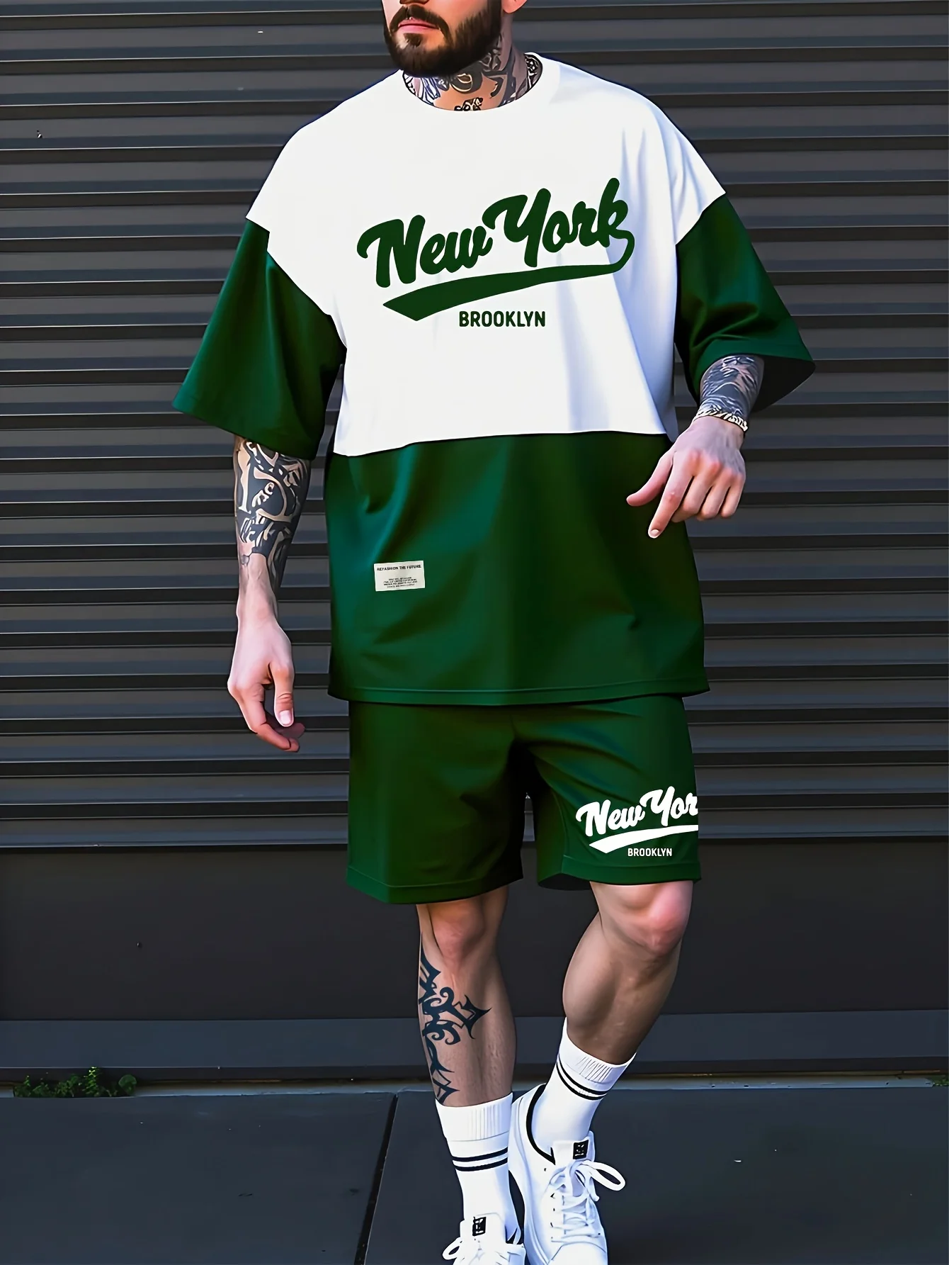 Sommer 2025, neues Herren-Freizeit-Sportbekleidungsset, 3D-Digitaldruck, Rundhals-Kurzarm-T-Shirt mit Farbblock und Shorts