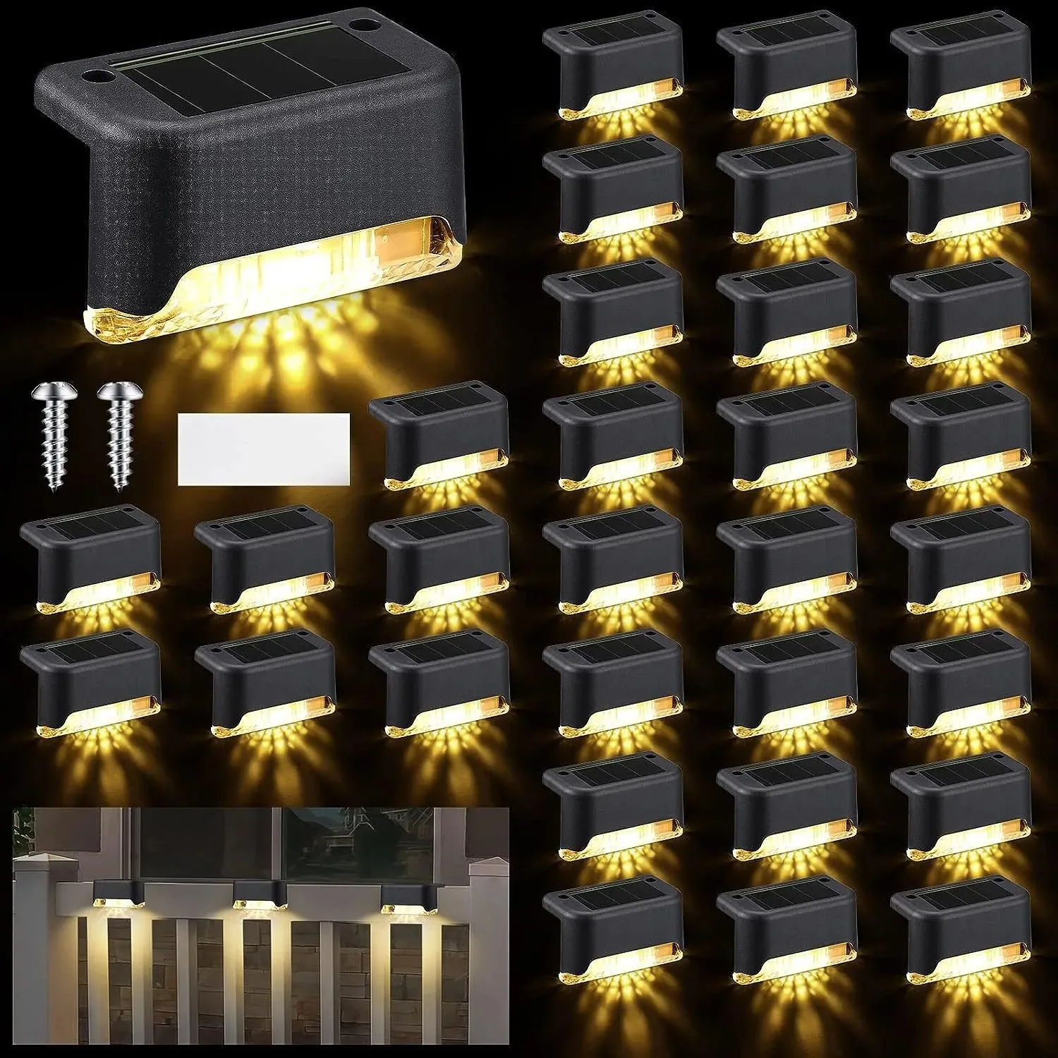 Confezione da 4-32 luci per gradini solari Luci per scale esterne a LED Luci per percorsi da giardino ad energia solare impermeabili per gradini del patio Balcone del ponte