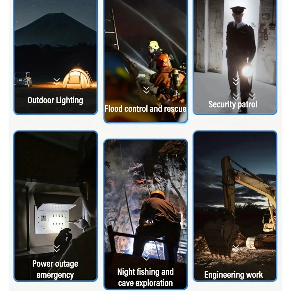 Foco recargable, linterna de caza portátil de 1000.000 lúmenes, foco Led con luz Cob y paneles solares para acampar
