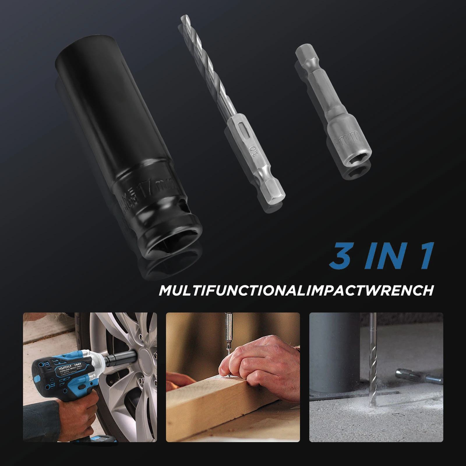 Brushless impact driver, 21V Cordless impact wrench 1/2 Inch, 2 × 4.0Ah impact drill tool set, 5 Sockets, 7 Drill, 6 Screws for