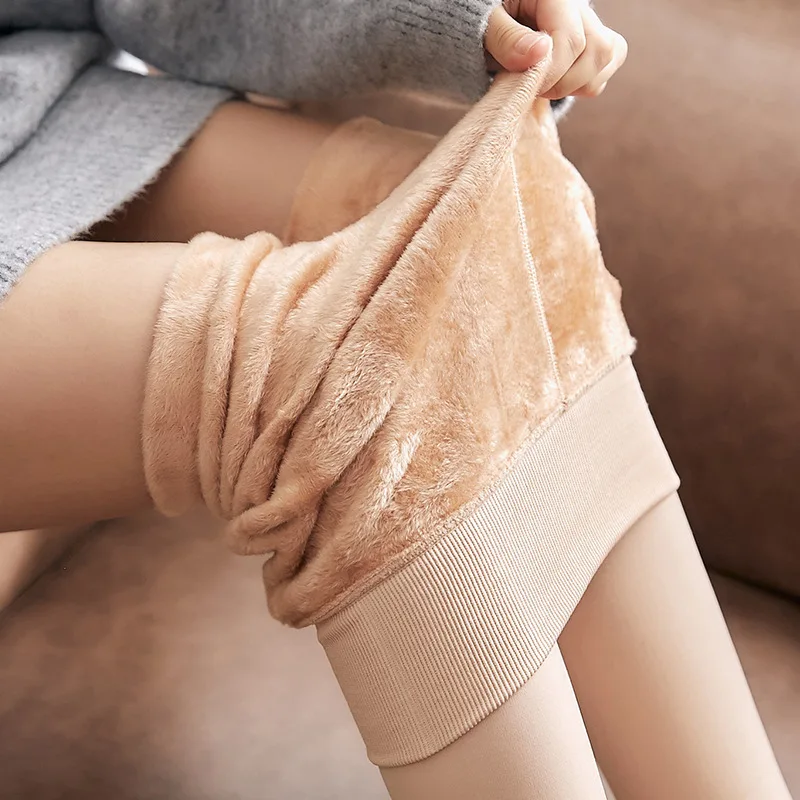 Medias térmicas gruesas para mujer, medias térmicas de terciopelo de lana para invierno, pantimedias translúcidas sexis ajustadas elásticas de cintura alta