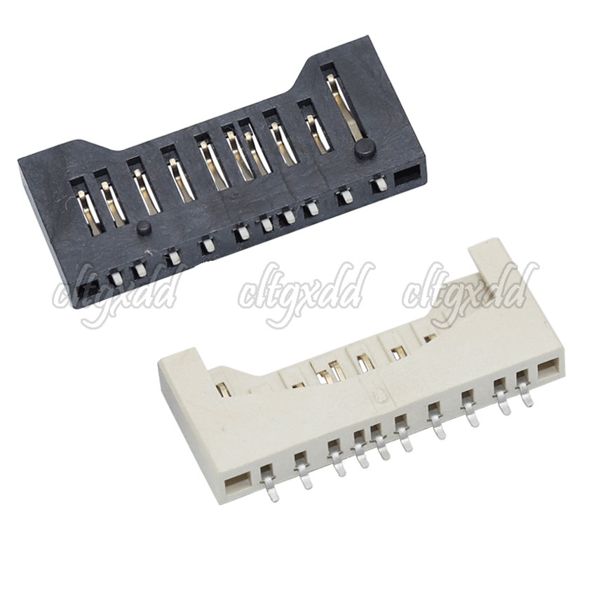 10PCS SD-Kartenhalter-Anschluss SD einfacher kurzer Körper 10-poliger Kartenhalter schwarz weiß 10P SMD SIM-Kartenhalter
