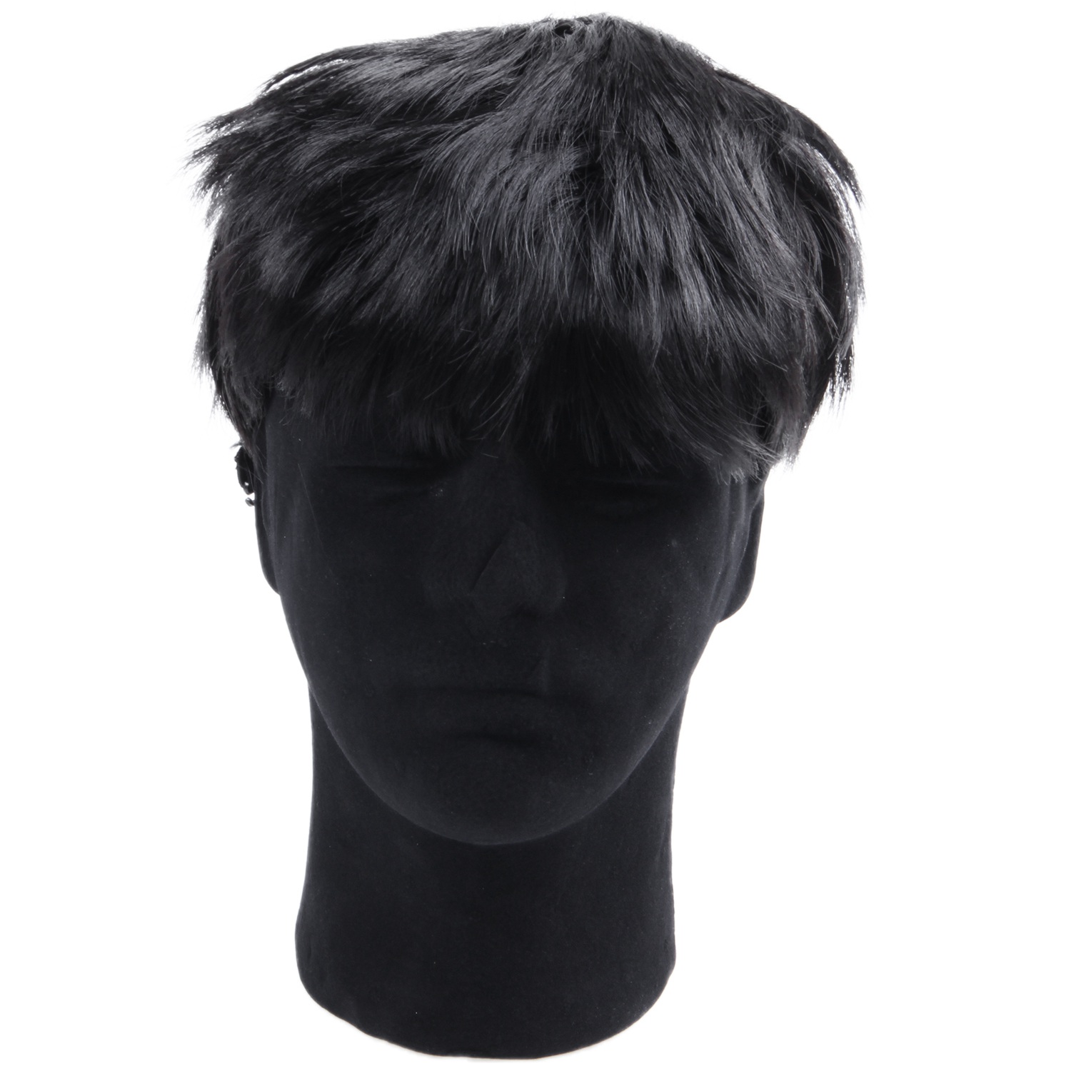 Peluca completa corta y recta para hombre, color negro, vida diaria