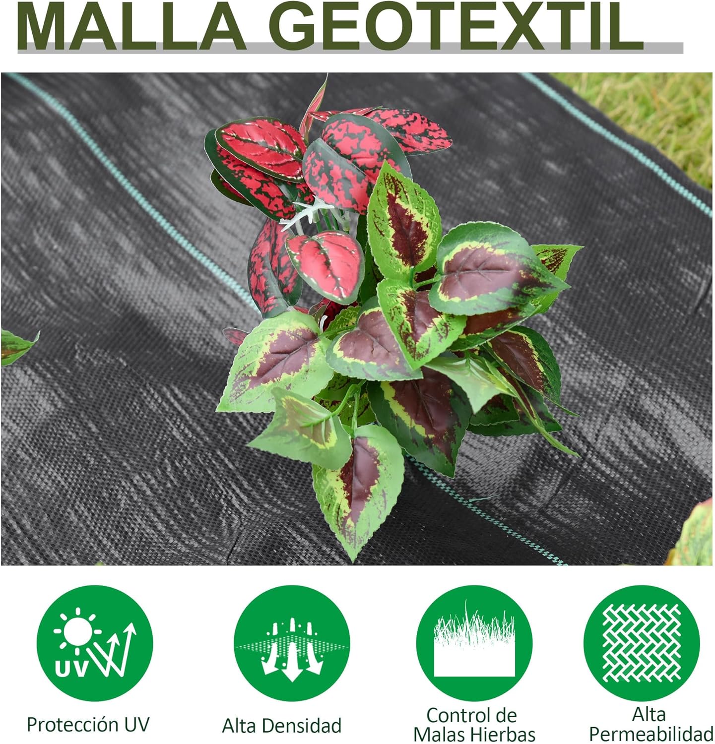 Malla Antihierbas Malla Antihierbas 2x50 m Malla Antimaleza Malla Geotextil contra Malas Hierbas y Malezas 100 g/m2 par