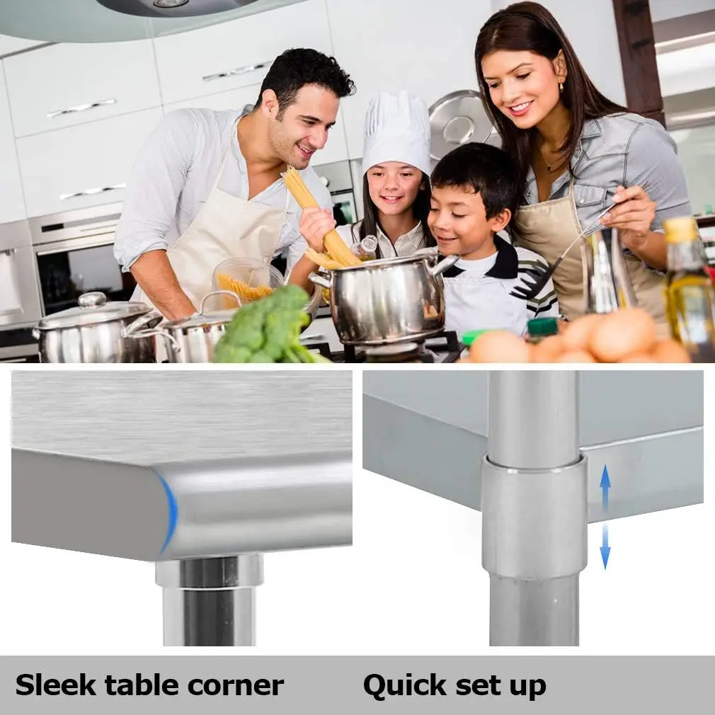 Inch Stainless Steel Work  Kitchen Work  Scratch Resistent Commercial Work  Metal Table with Adjustable T