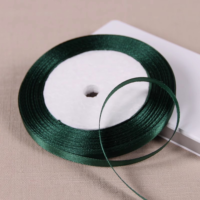 25 yardas/rollo de cinta de raso de una sola cara verde oscuro, manualidades hechas a mano, Material de lazo, caja de regalo para fiesta de Navidad, cinta para envolver