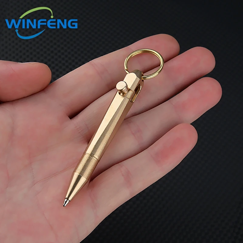MINI ทองเหลือง Bolt Action ปากกายุทธวิธีพวงกุญแจธุรกิจลายเซ็นปากกาลูกลื่นสําหรับ Self Defense โรงเรียนนักเรียนสํานักงานเครื่องเขียน