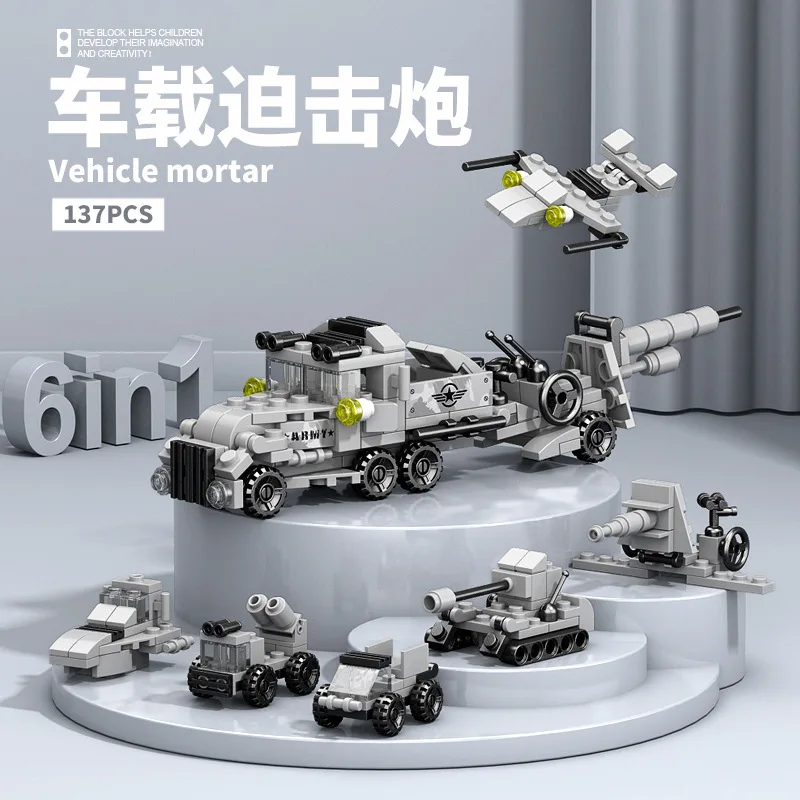 ใหม่ DIY 6in1 เรือบรรทุกเครื่องบินเฮลิคอปเตอร์ปูนขีปนาวุธรถหุ้มเกราะ Building Blocks ชุดสาวอิฐภาพยนตร์รุ่นของเล่นเด็ก