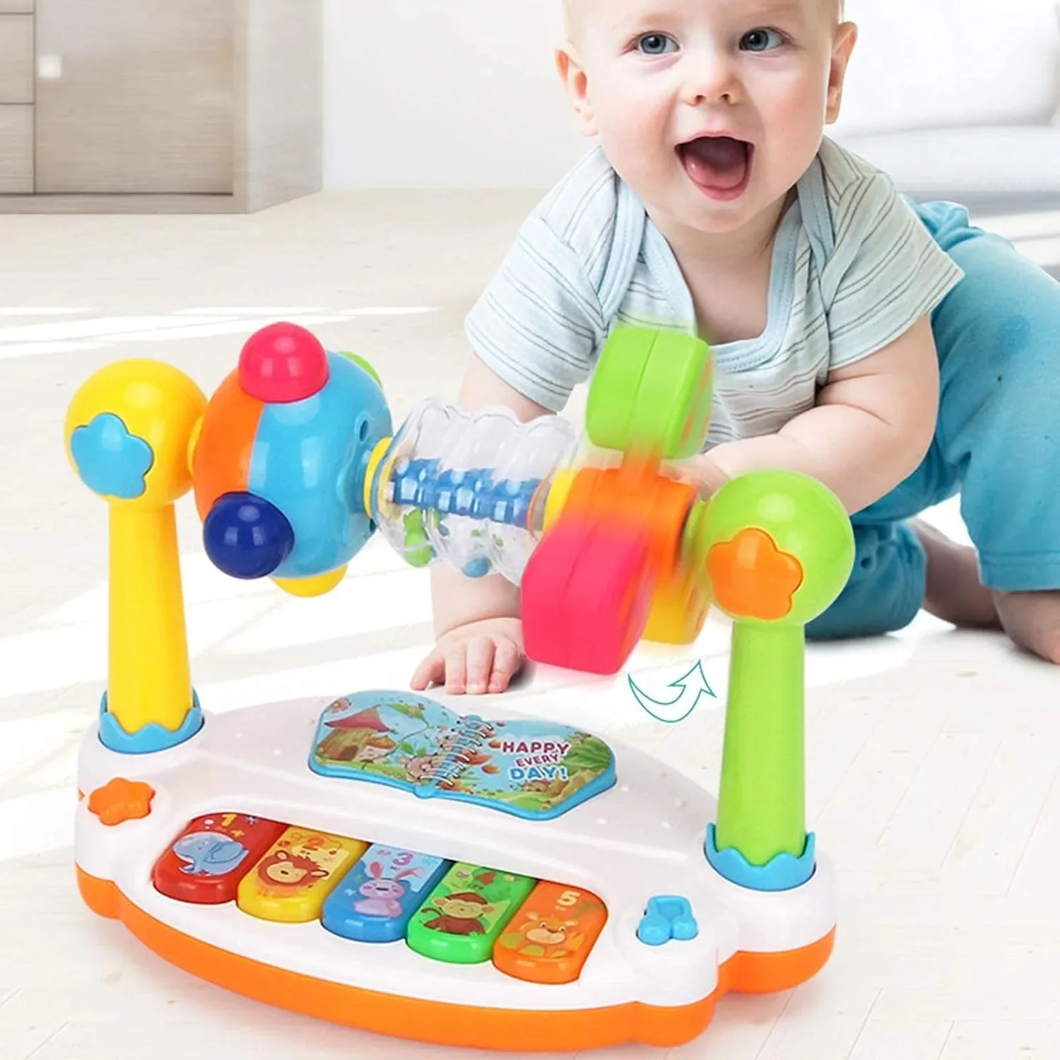 Juguetes de piano para bebés, teclado musical giratorio para niños, sonido ligero, juguete musical para niños pequeños, juguete musical educativo temprano, regalo, Color aleatorio